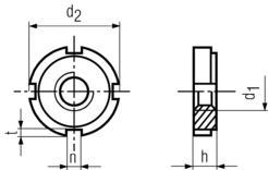 DIN1804 Slotted Lock Nut - Product Drawing - d1=ID,d2=OD,h=height
