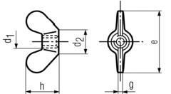 DIN315 Wing Nut-product drawing-d1=top dia,d2=bottom dia, h=wing height