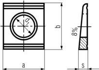DIN434 Square Beveled Washer 8%-product drawing-d1=hole dia.,a&b=width,s=thickness
