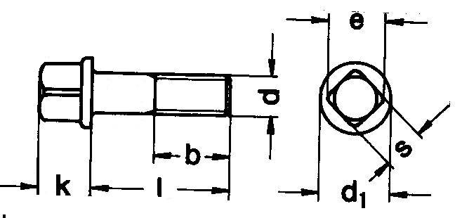 DIN478 Square Head Bolt with collar - product drawing - l=shank length, b=thread length, d=dia., k=head height,d1=head dia.