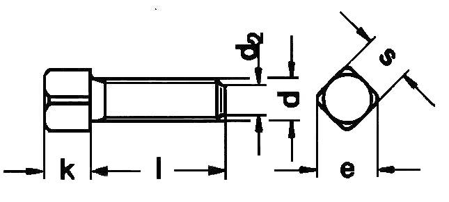 DIN479 Square Head Bolt with Short Dog Point - product drawing - l=shank length, d=dia., d2=point dia., k=head height