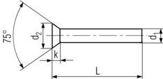 DIN661 Countersunk head rivets - product drawing - L=Length (including head), d1=dia., d2=head dia.