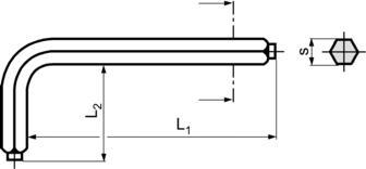 DIN6911 Socket Key with Guide Point - Product Drawing - L1=long arm length,L2=short arm length,s=diameter