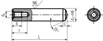 DIN7979D-m6 Pull Dowel Vented with Internal Thread - Product Drawing - L=Length,d1=diamter,d2=ID