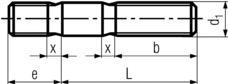 DIN835 Double End Stud - product drawing - e=stud end length (2xd1), L=length, e+L=OAL, d1=dia.,