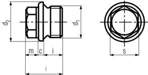 DIN910 Hexagon Head Screw Pipe Plug - product drawing - l=height,d1=screw dia.,d2=shoulder dia.,
