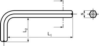 DIN911 Hexagon Key - product drawing - L1=long arm length, L2=short arm length, s=dia.,