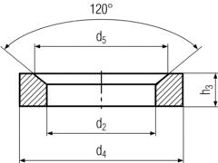 DIN6319D Conical Seats - Product Drawing - d2=ID, d5=plate dia., h3=Total height